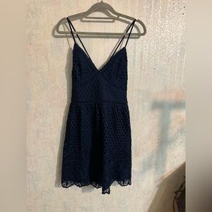 Abercrombie & Fitch Navy Mini Dress With Crochet Overlay, Cris Cross Straps, Sm